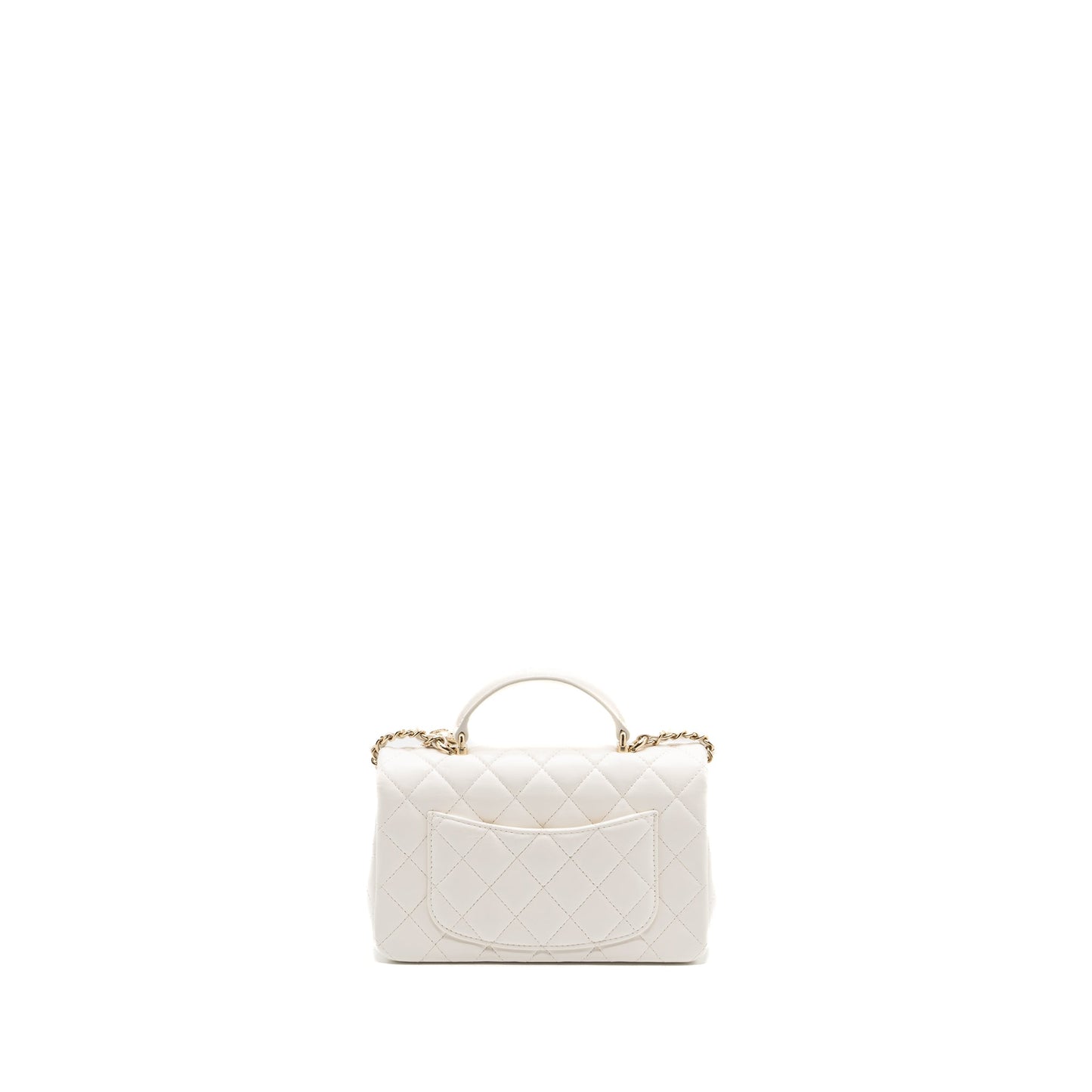 Chanel top handle mini rectangular flap bag lambskin white L (Microchip)