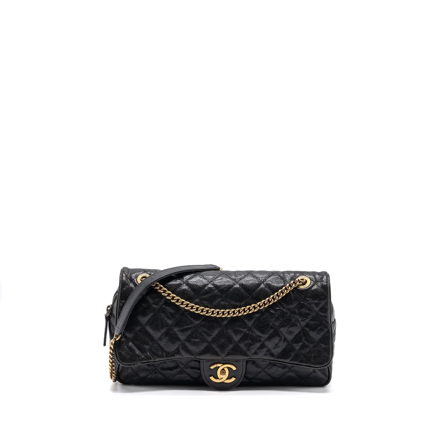 Chanel Large Flap Bag Grained Calfskin Black Brushed