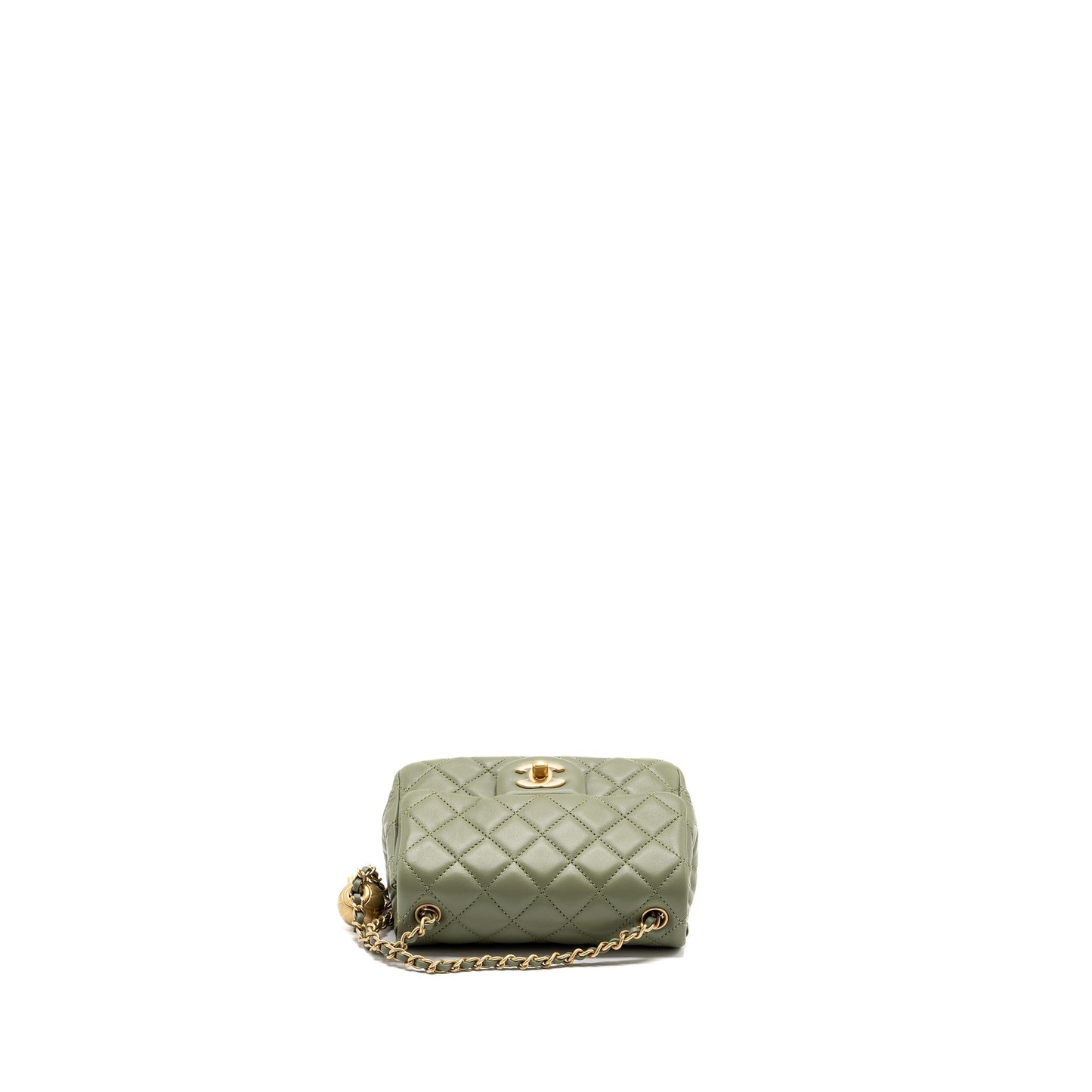 Chanel pearl crush mini square flap bag lambskin green  (microchip)