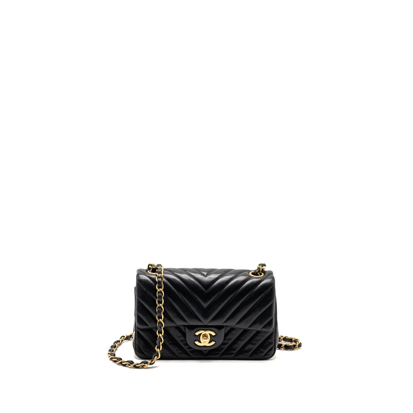 Chanel Mini Rectangular Flap Bag Chevron Lambskin Black