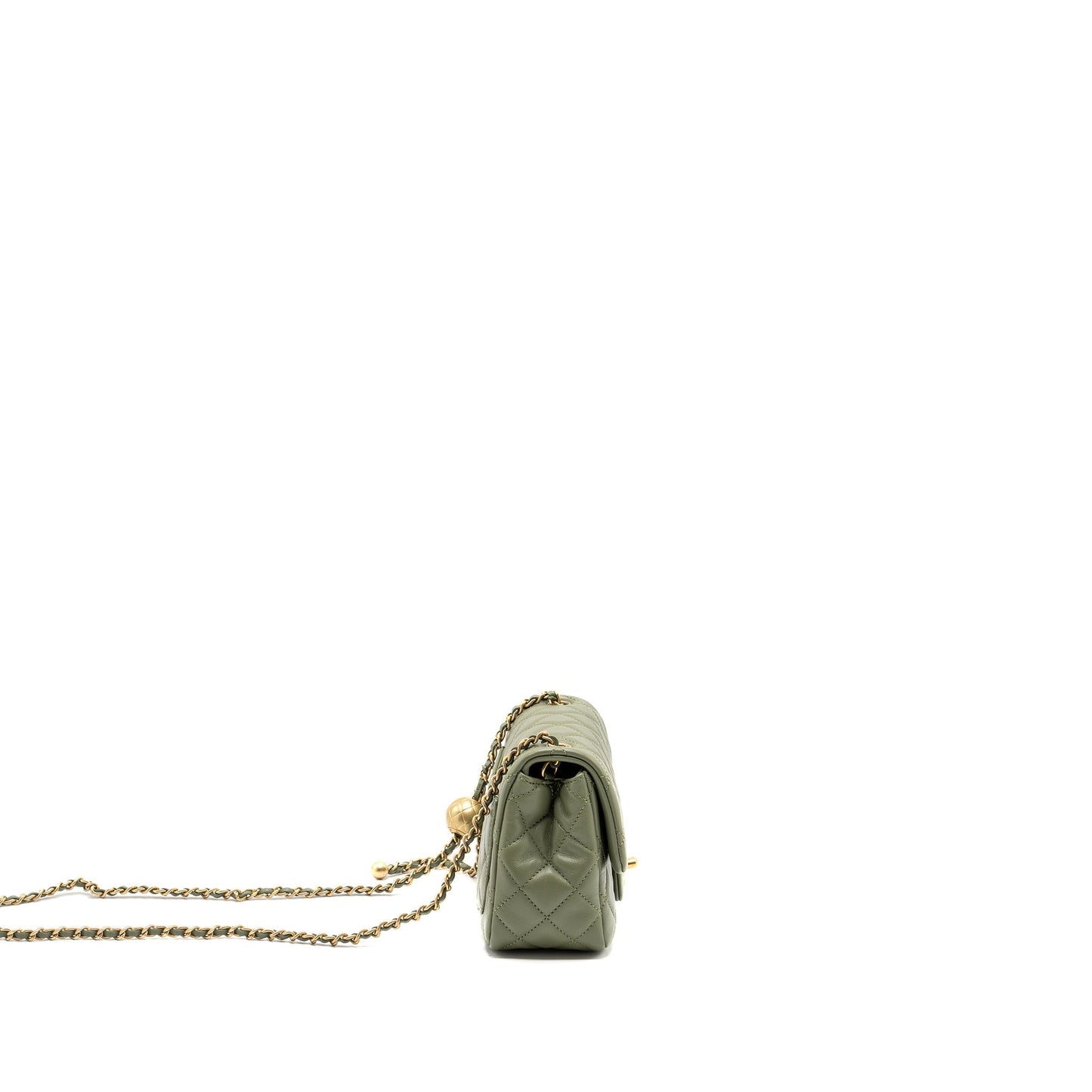 Chanel pearl crush mini square flap bag lambskin green  (microchip)