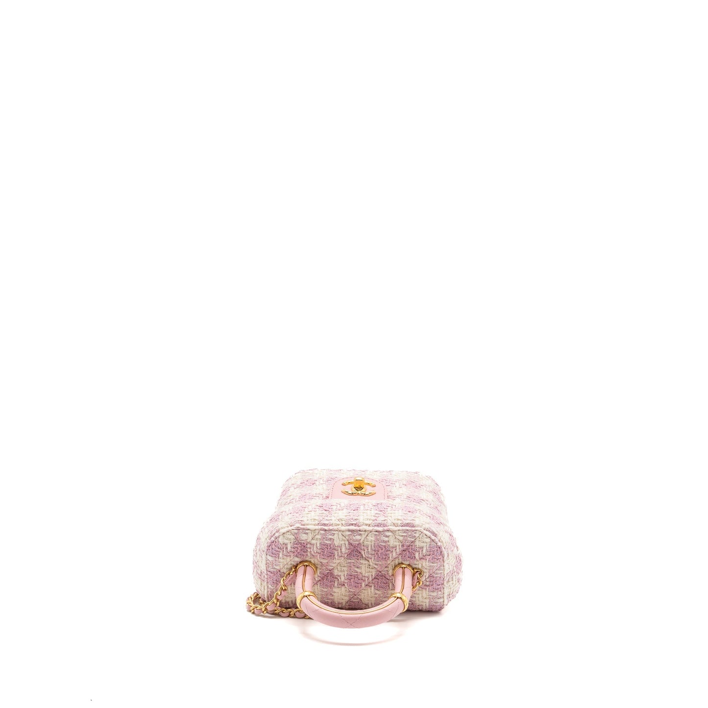 Chanel 23s Top Handle Small Vanity Case With Chain Tweed/lambskin Pink Brushed (Microchip)