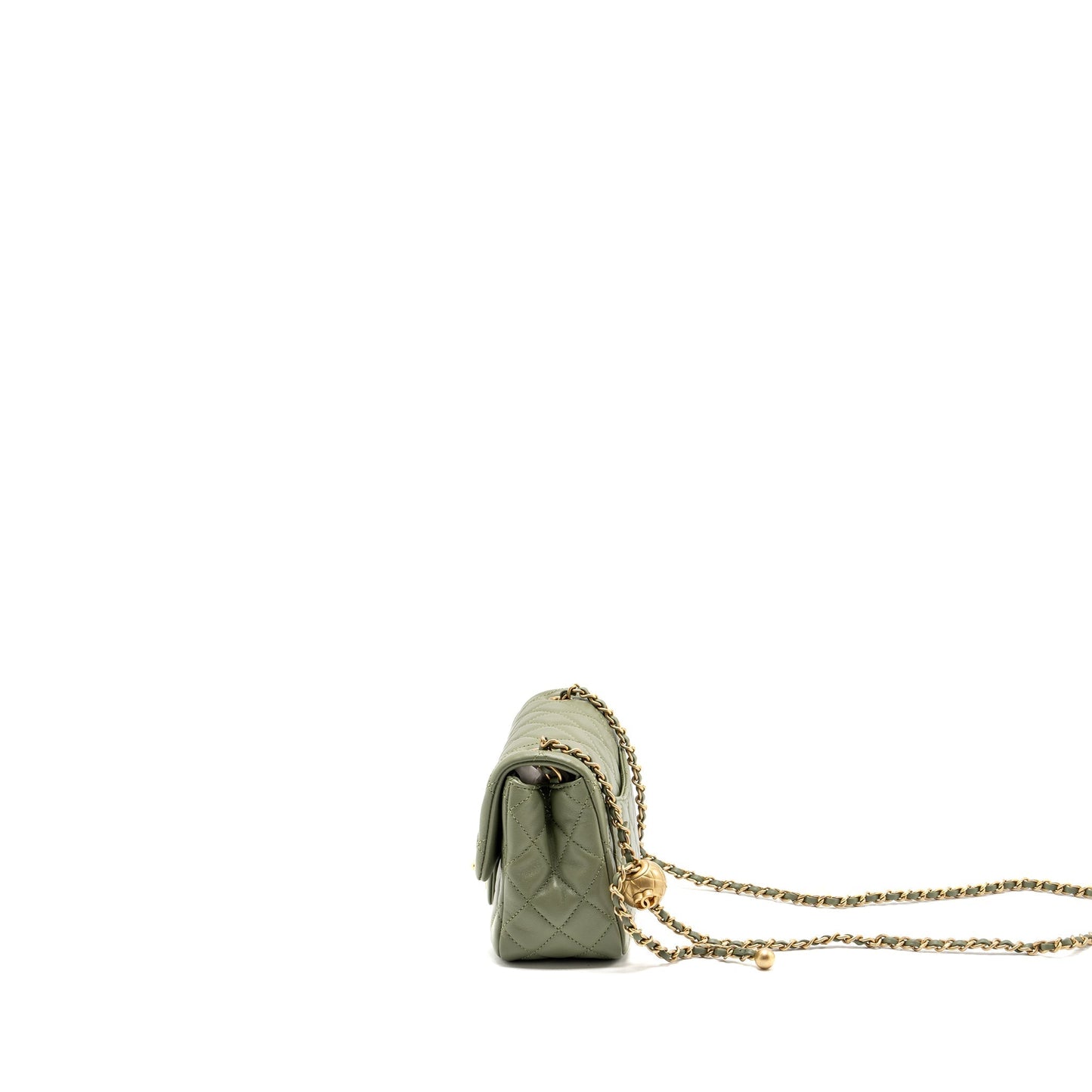 Chanel pearl crush mini square flap bag lambskin green  (microchip)