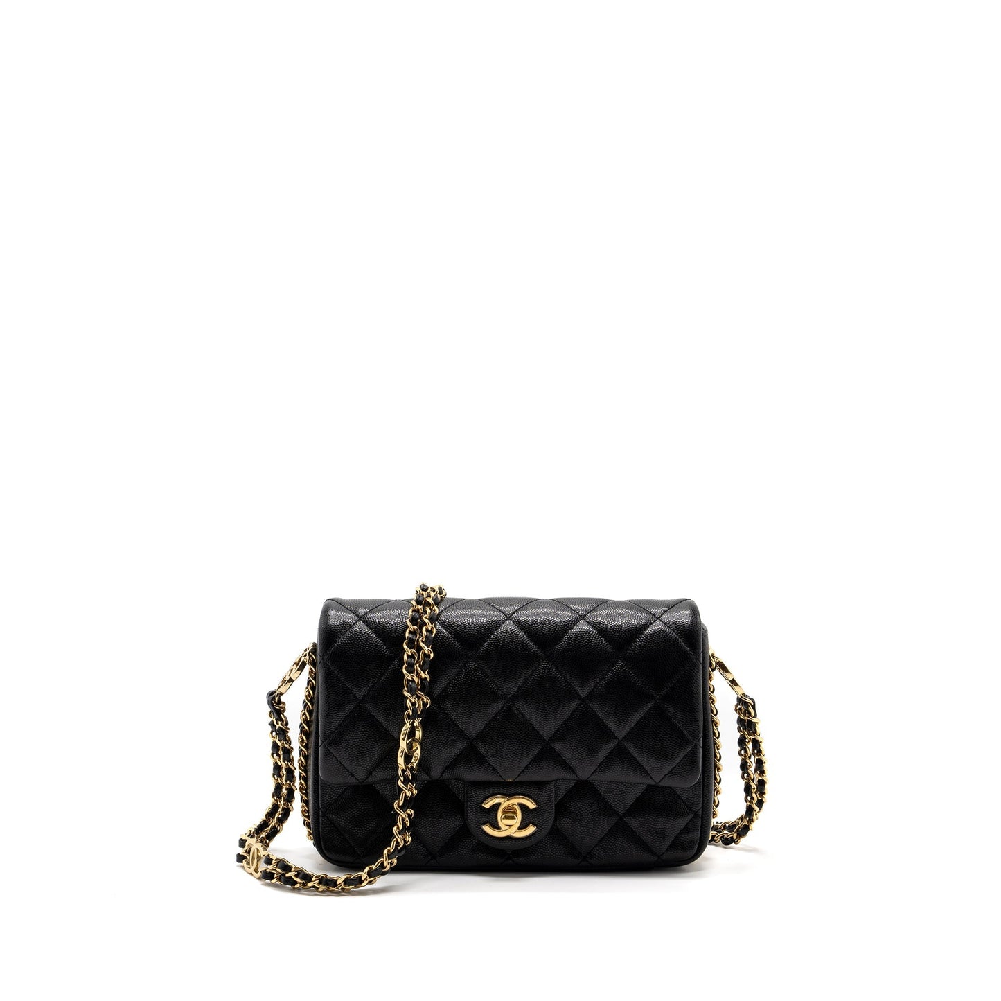 Chanel 23C flap bag with cc logo chain caviar black  (microchip)