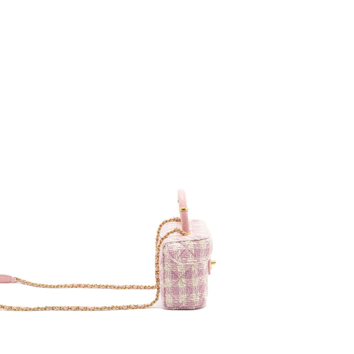 Chanel 23s Top Handle Small Vanity Case With Chain Tweed/lambskin Pink Brushed (Microchip)