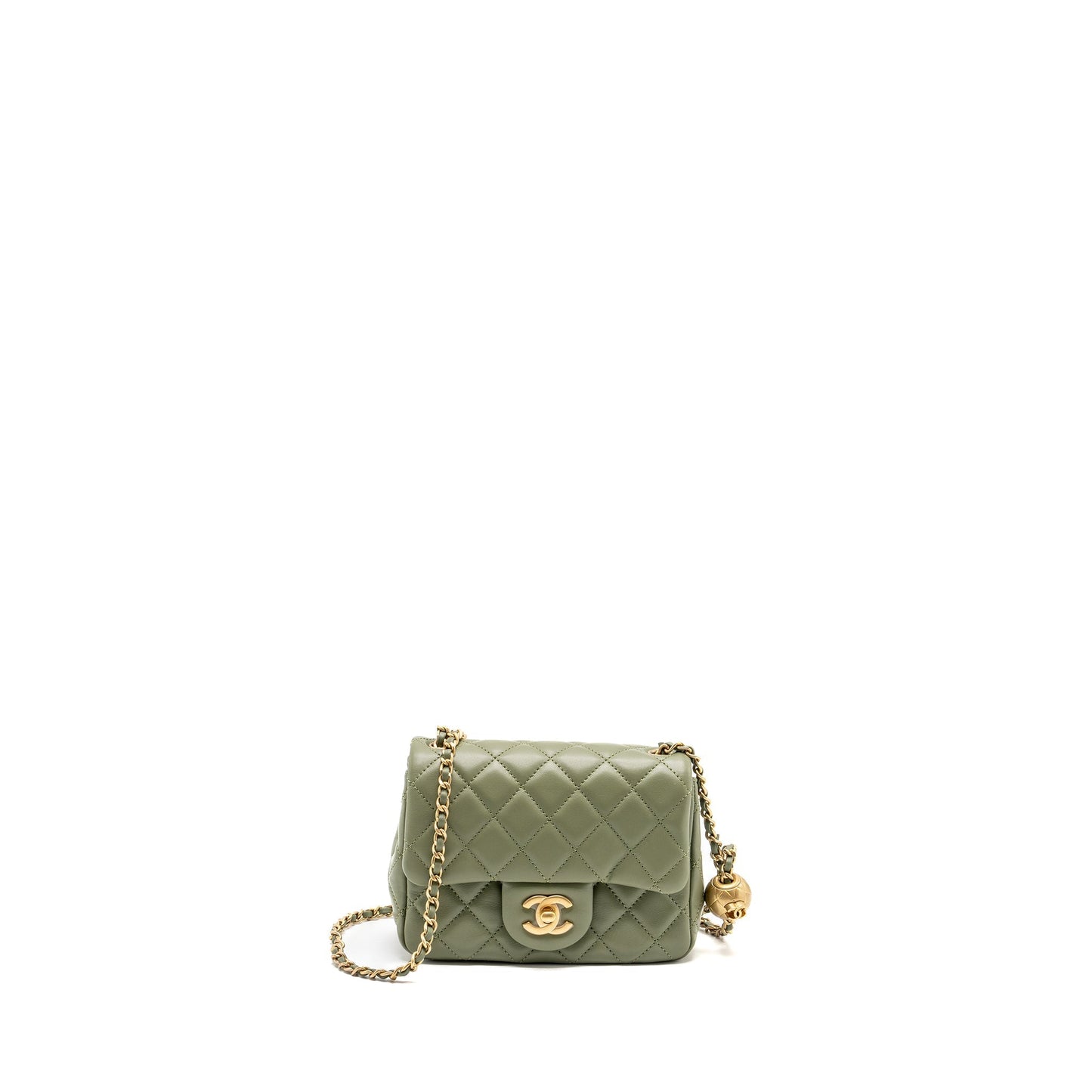 Chanel pearl crush mini square flap bag lambskin green  (microchip)