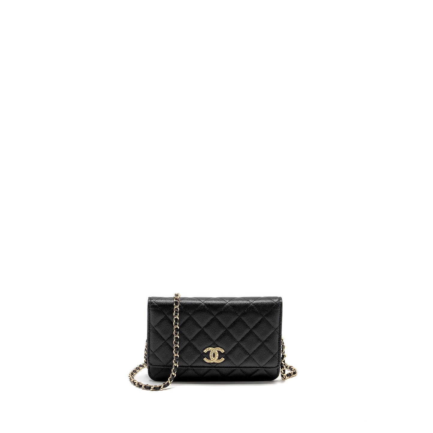 Chanel Detailed CC Logo Wallet on Chain Caviar Black  (Microchip)