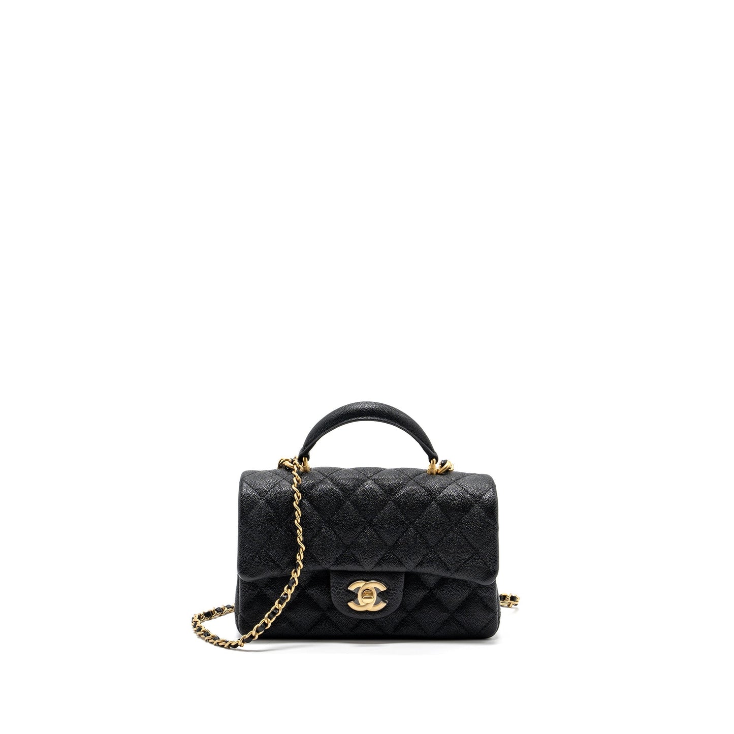 Chanel top handle mini rectangular flap bag caviar black