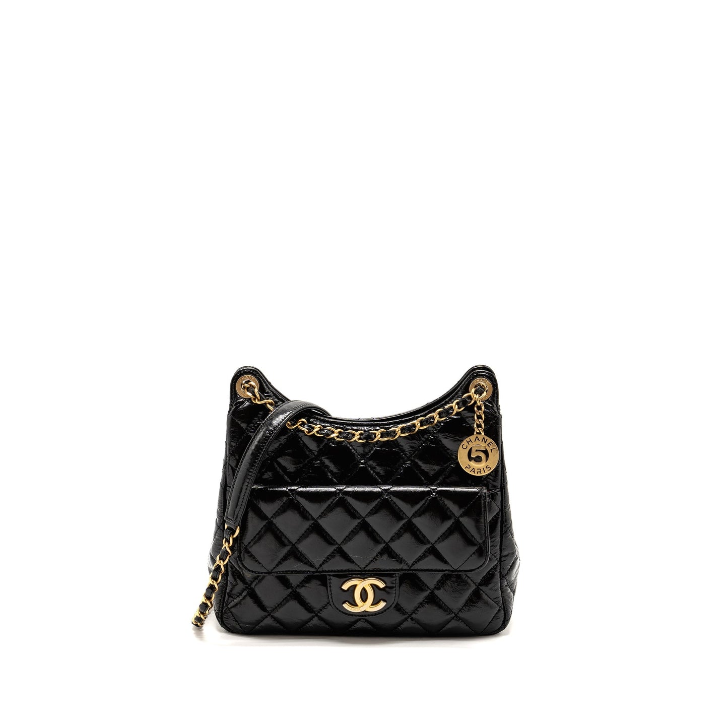 Chanel Hobo Bag shiny calfskin Black  (microchip)