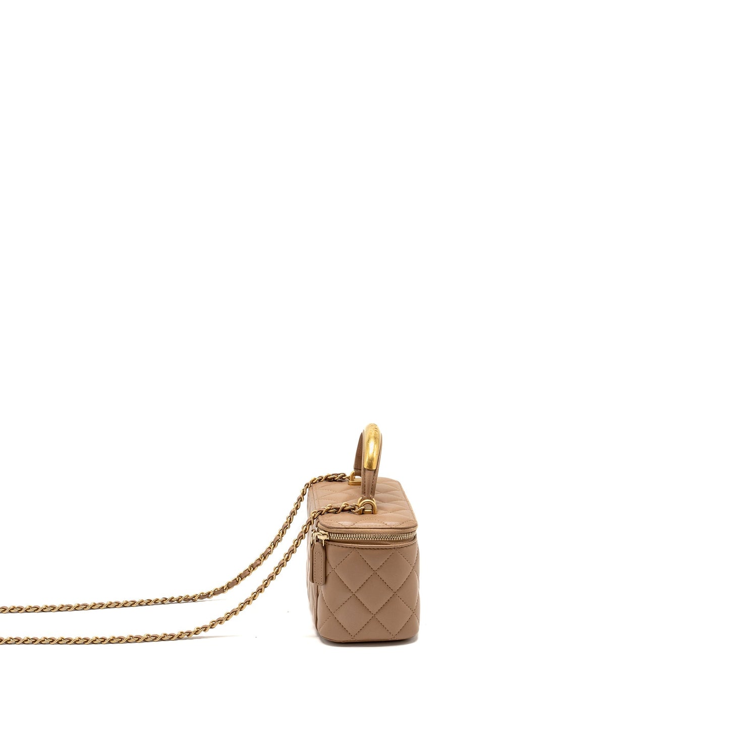 Chanel Top Handle Long Vanity with Chain Lambskin Dark Beige  (Microchip)