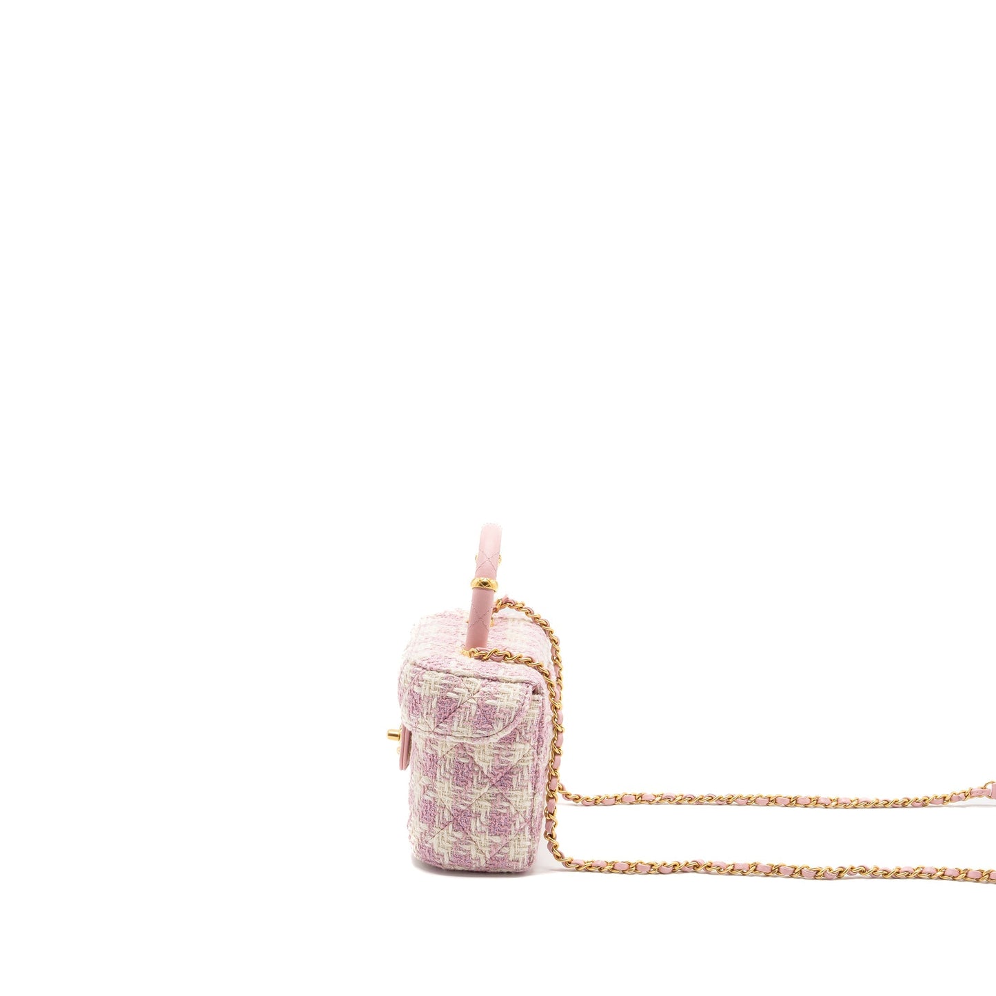 Chanel 23s Top Handle Small Vanity Case With Chain Tweed/lambskin Pink Brushed (Microchip)