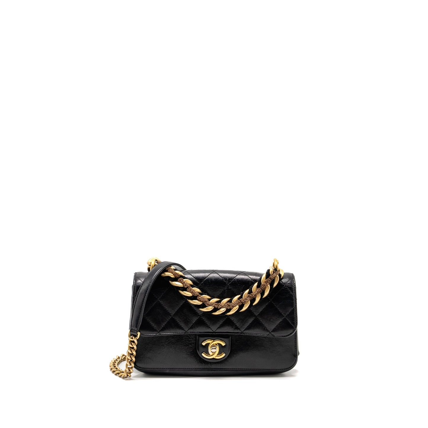 Chanel Quilted Flap Bag with Giant Chain Handle Calfskin Black