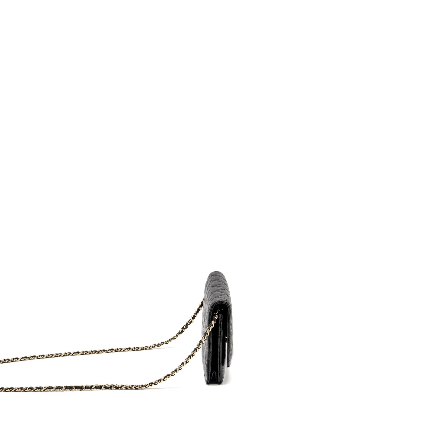 Chanel Detailed CC Logo Wallet on Chain Caviar Black  (Microchip)