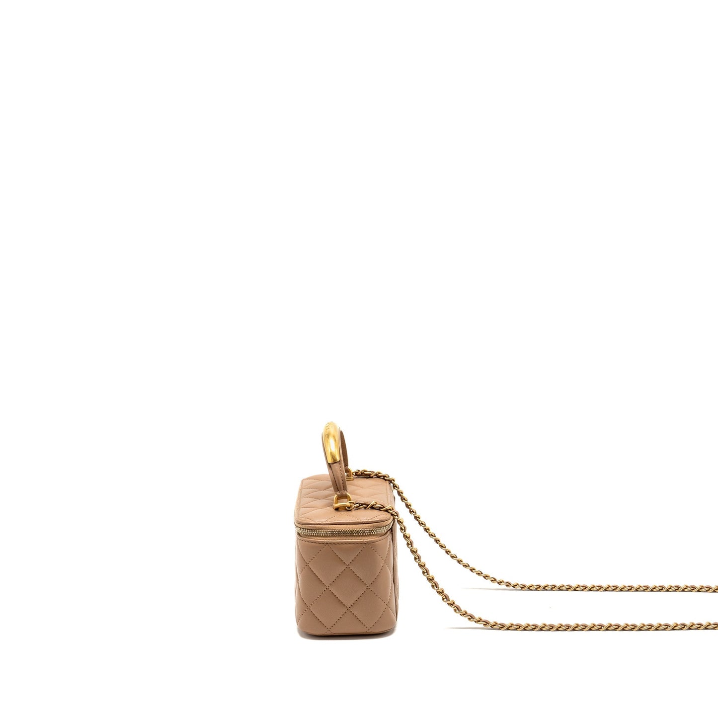Chanel Top Handle Long Vanity with Chain Lambskin Dark Beige  (Microchip)