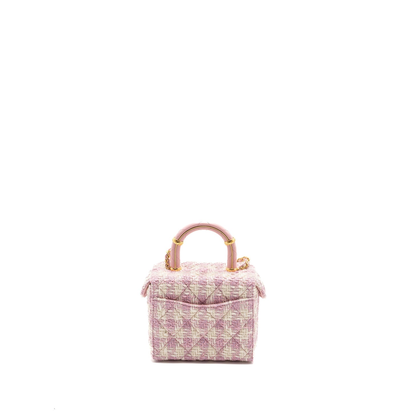 Chanel 23s Top Handle Small Vanity Case With Chain Tweed/lambskin Pink Brushed (Microchip)