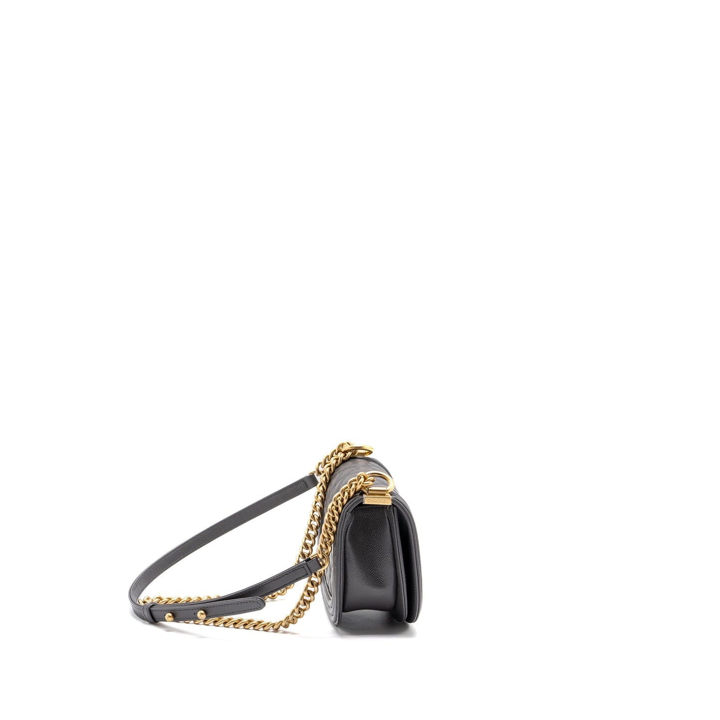 Chanel 22A Round Boy Messenger Bag Caviar Grey (Microchip)