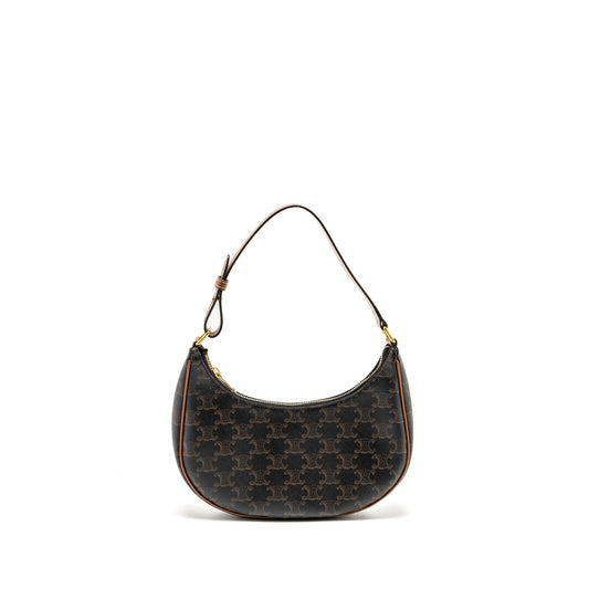 CELINE Purse Triomphe Canvas / Calfskin Brown