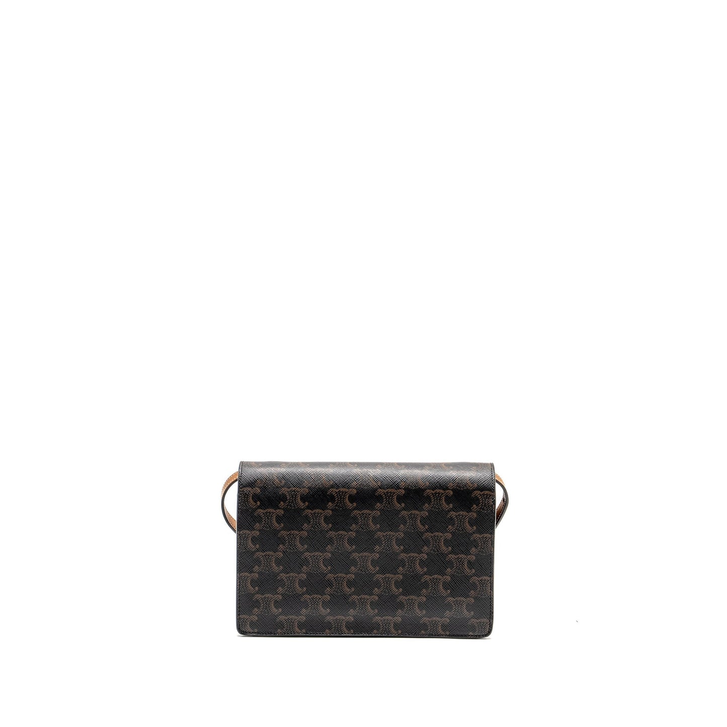 Luxury CELINE Wallet On Strap Triomphe Canvas /Smooth Lambskin Tan
