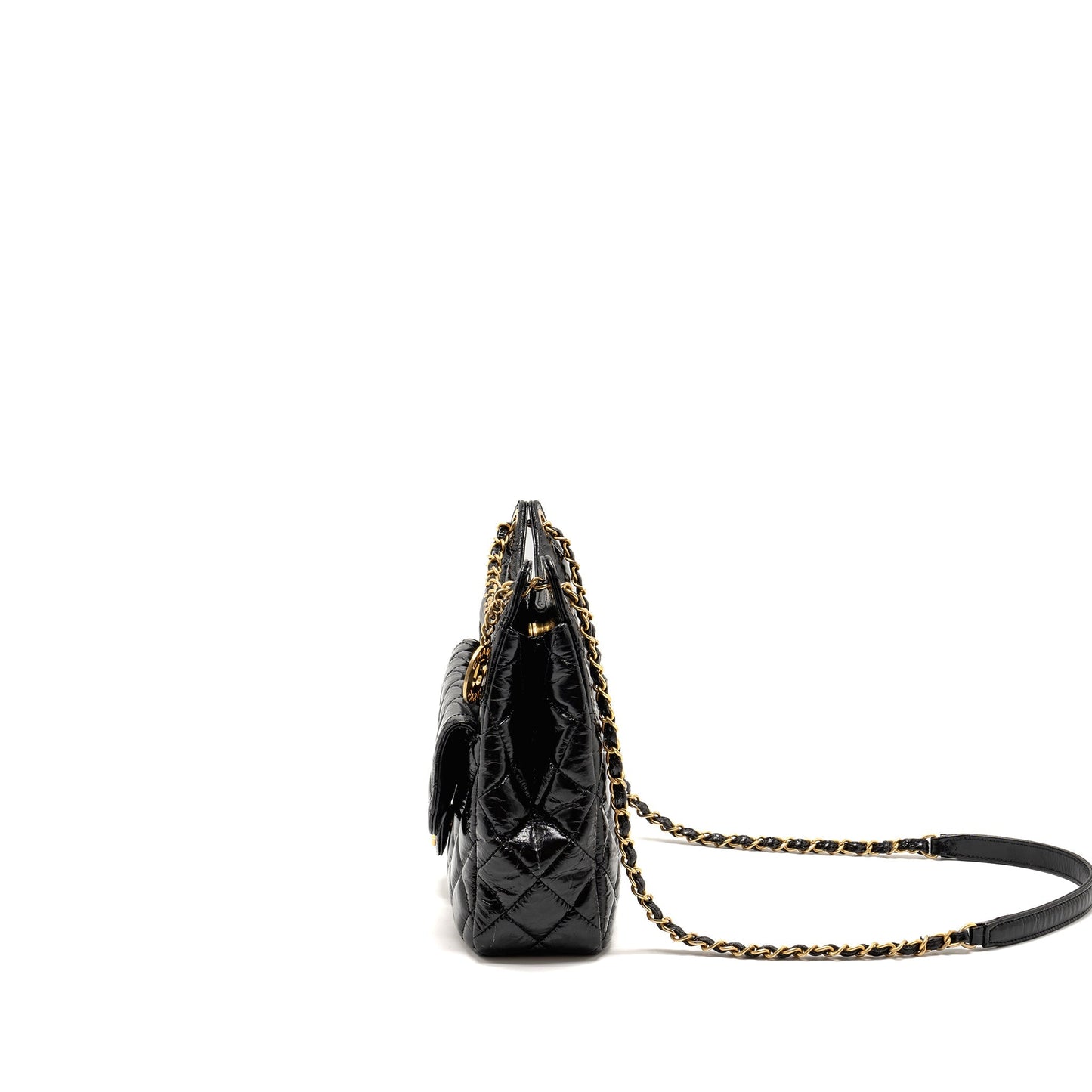 Chanel Hobo Bag shiny calfskin Black  (microchip)