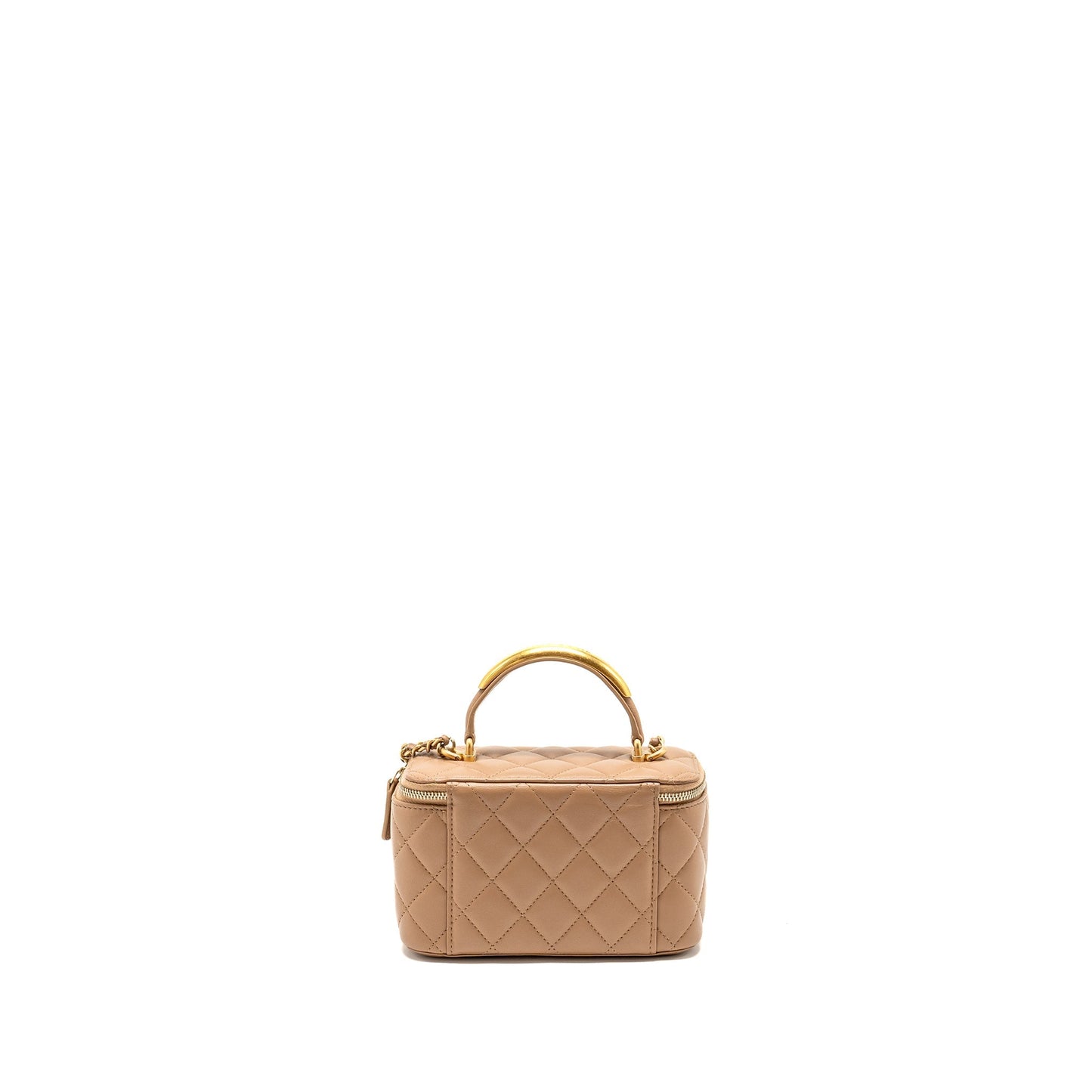 Chanel Top Handle Long Vanity with Chain Lambskin Dark Beige  (Microchip)