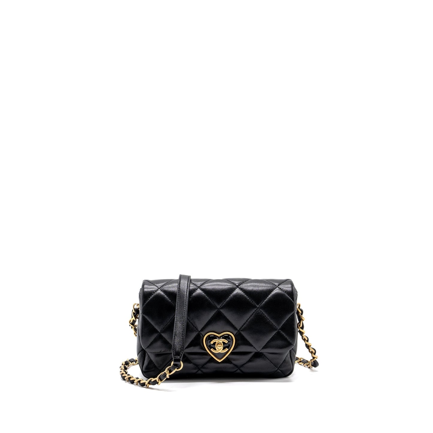 Chanel 23s Coco Love Flap Bag Lambskin Black Brushed (Microchip)