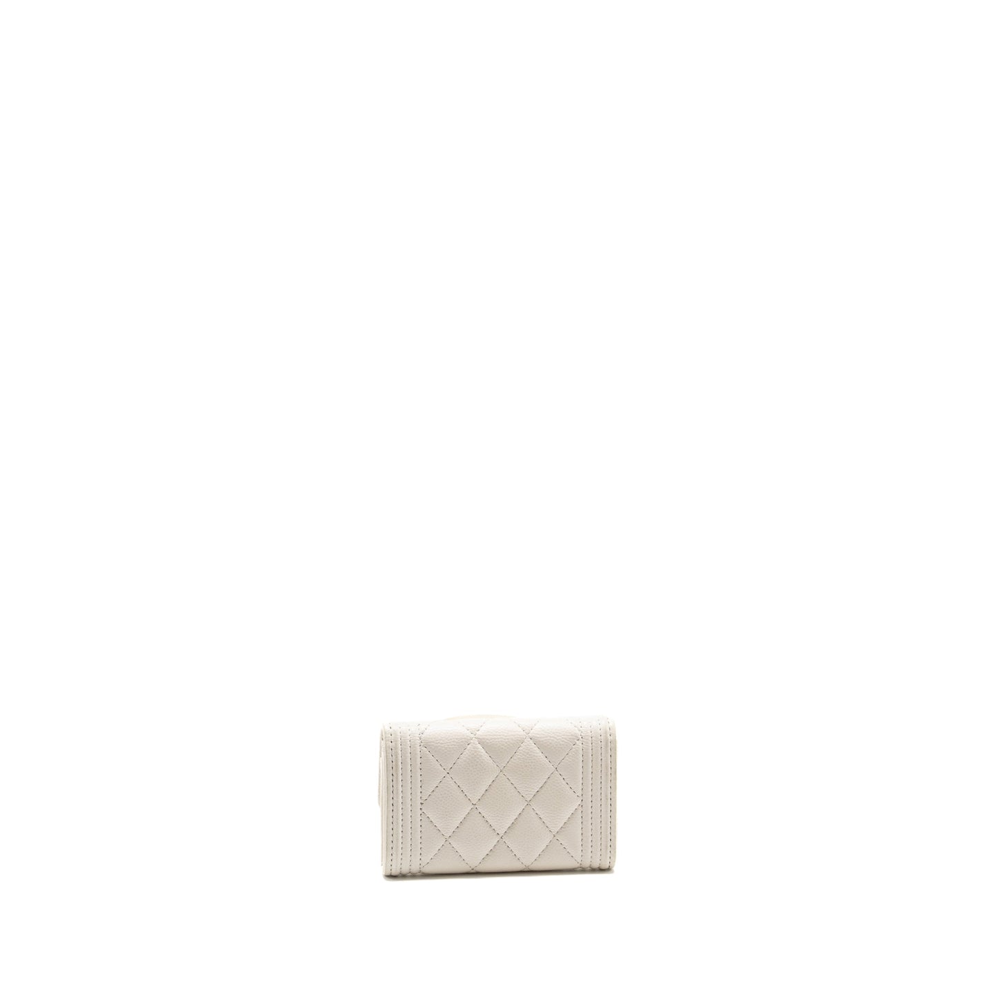 Chanel Boy Flap Card Holder Caviar White L