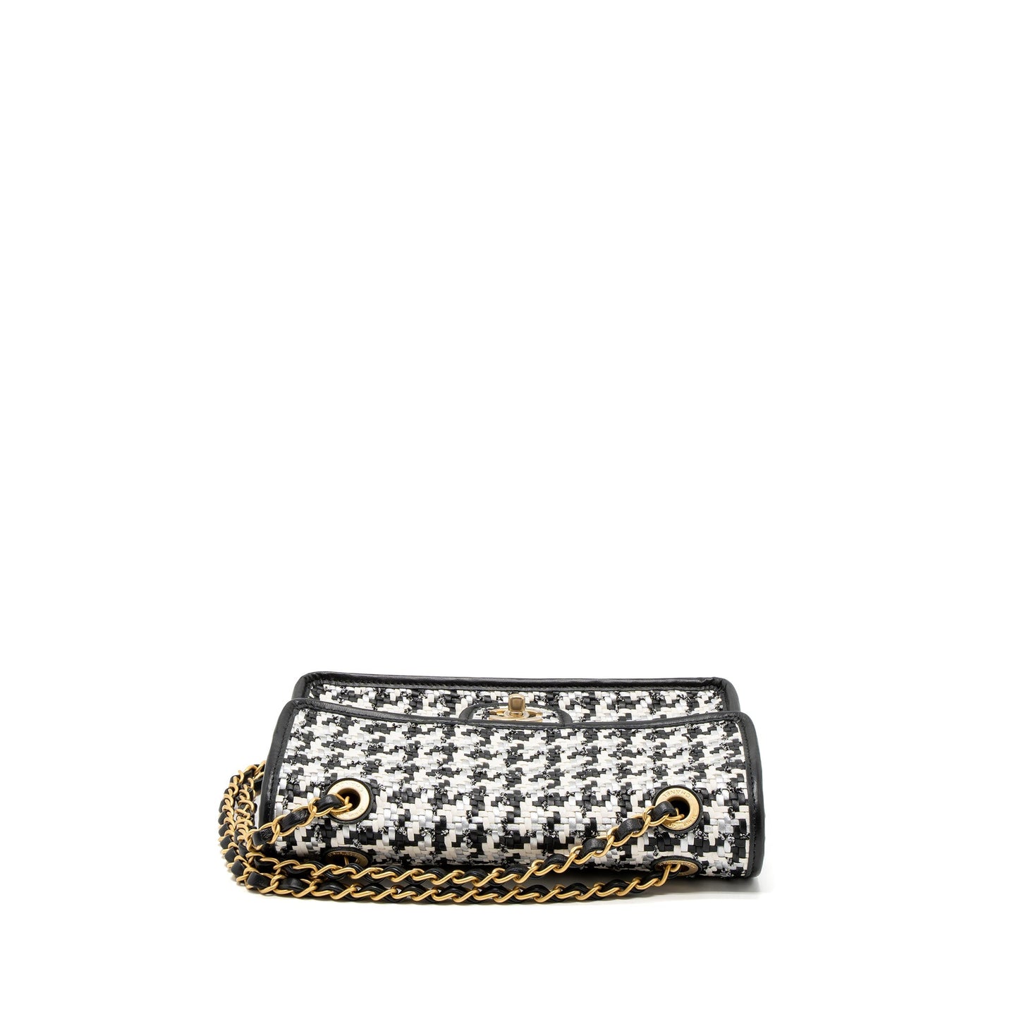 Chanel 23C Houndstooth Weaving Flap Bag Tweed/Lambskin Black/White Brushed  (Microchip)