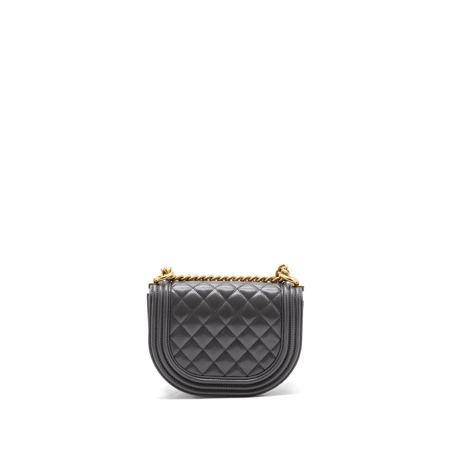 Chanel 22A Round Boy Messenger Bag Caviar Grey (Microchip)
