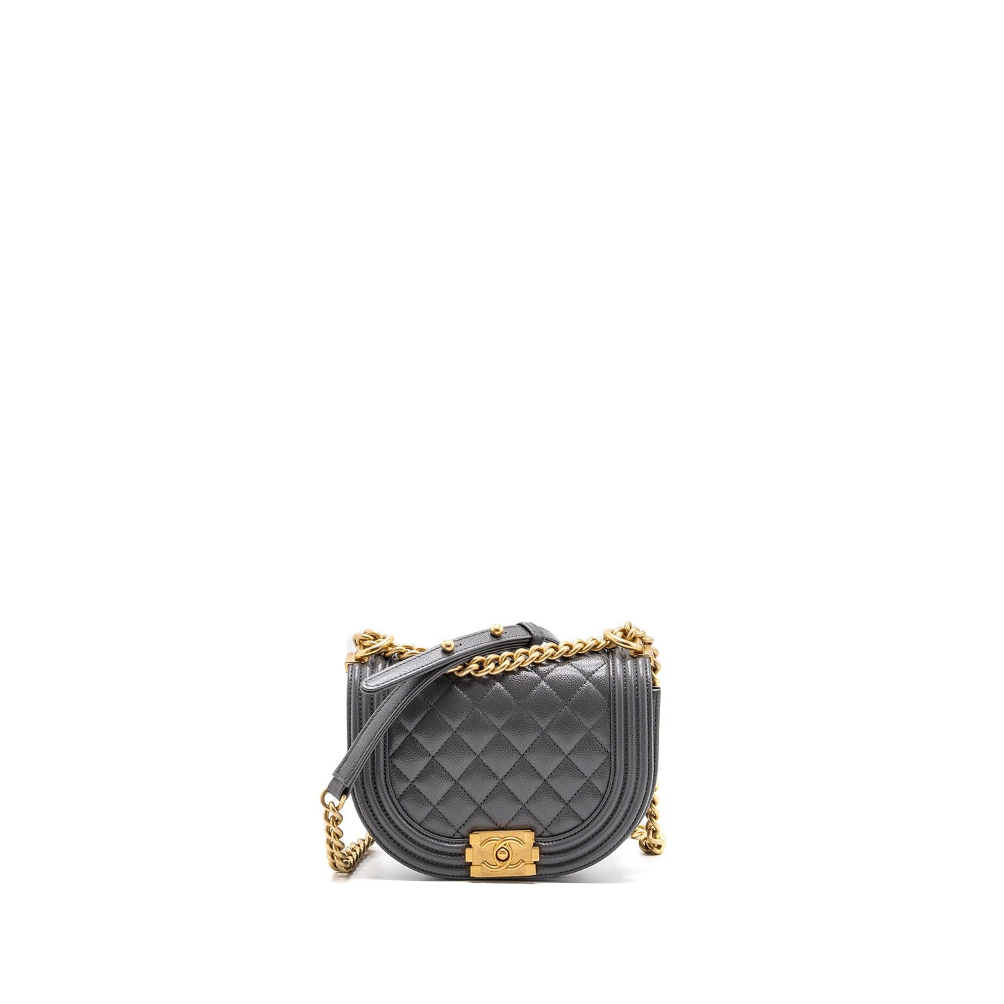 Chanel 22A Round Boy Messenger Bag Caviar Grey (Microchip)