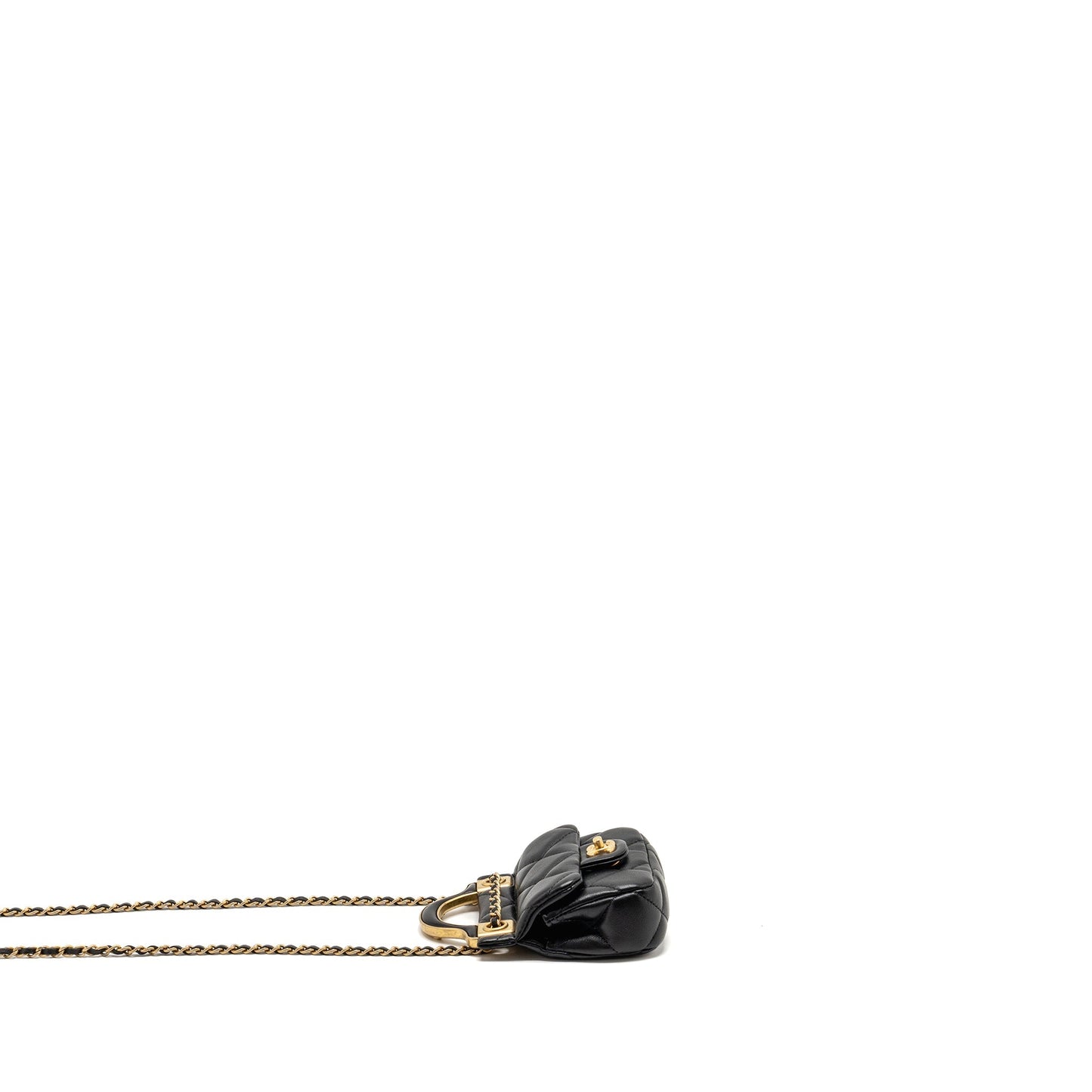 Chanel 21A top handle mini flap card holder with chain lambskin black