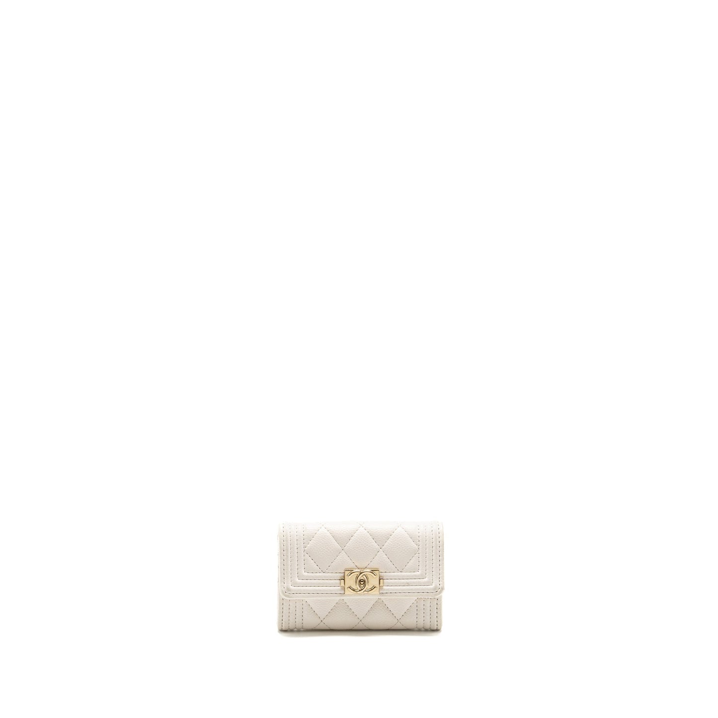 Chanel Boy Flap Card Holder Caviar White L