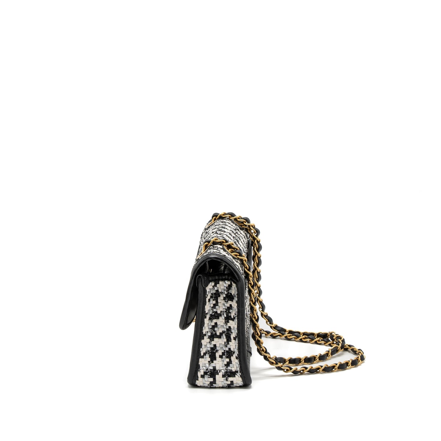 Chanel 23C Houndstooth Weaving Flap Bag Tweed/Lambskin Black/White Brushed  (Microchip)