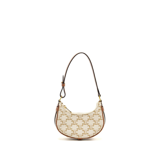 Celine Mini Ava Purse Triomphe Canvas/Calfskin White/brown