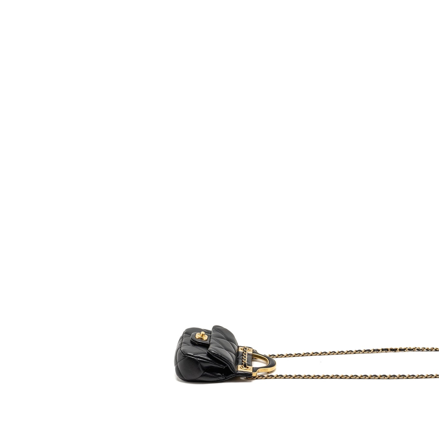 Chanel 21A top handle mini flap card holder with chain lambskin black