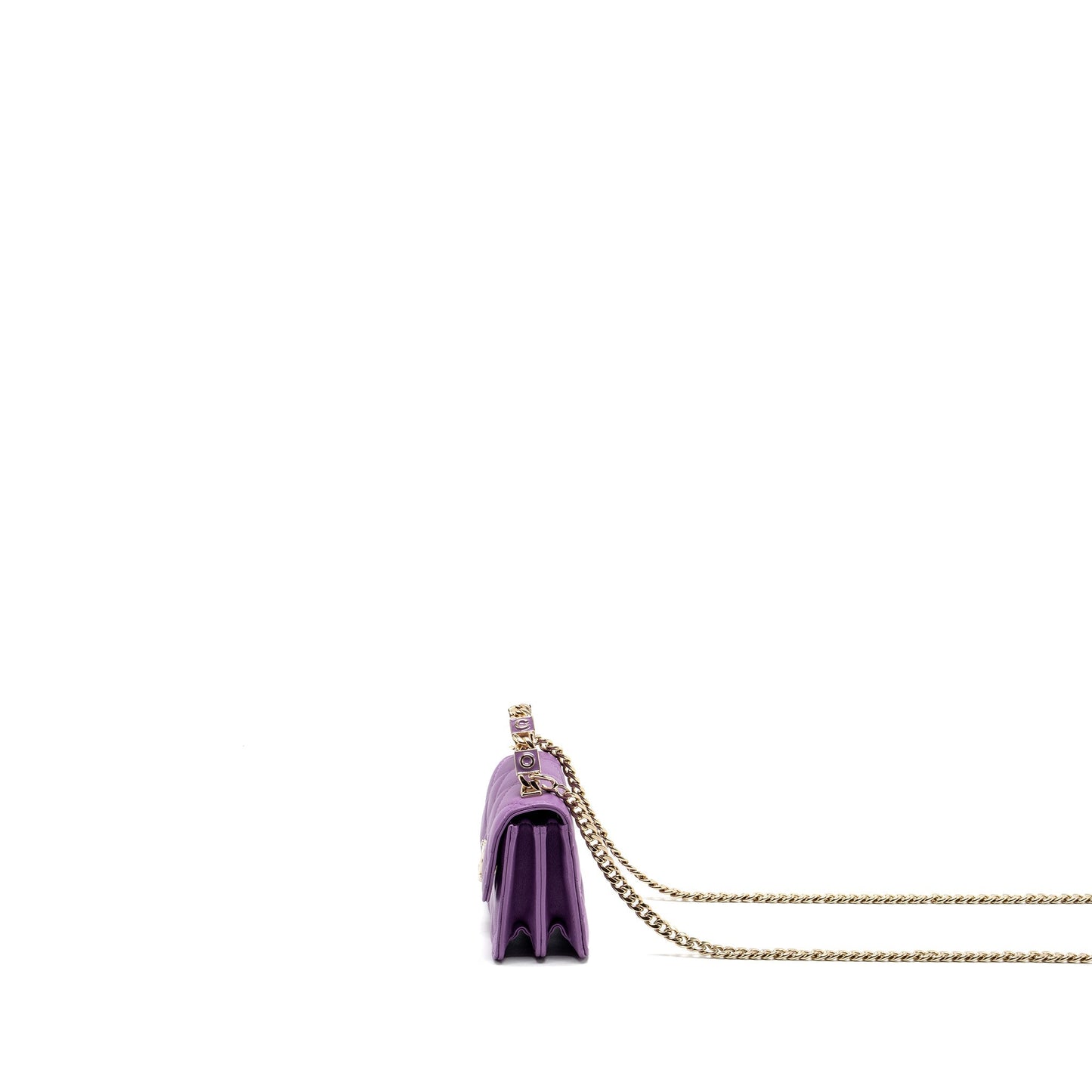 Chanel detailed top handle flap mini clutch with chain lambskin purple L (microchip)