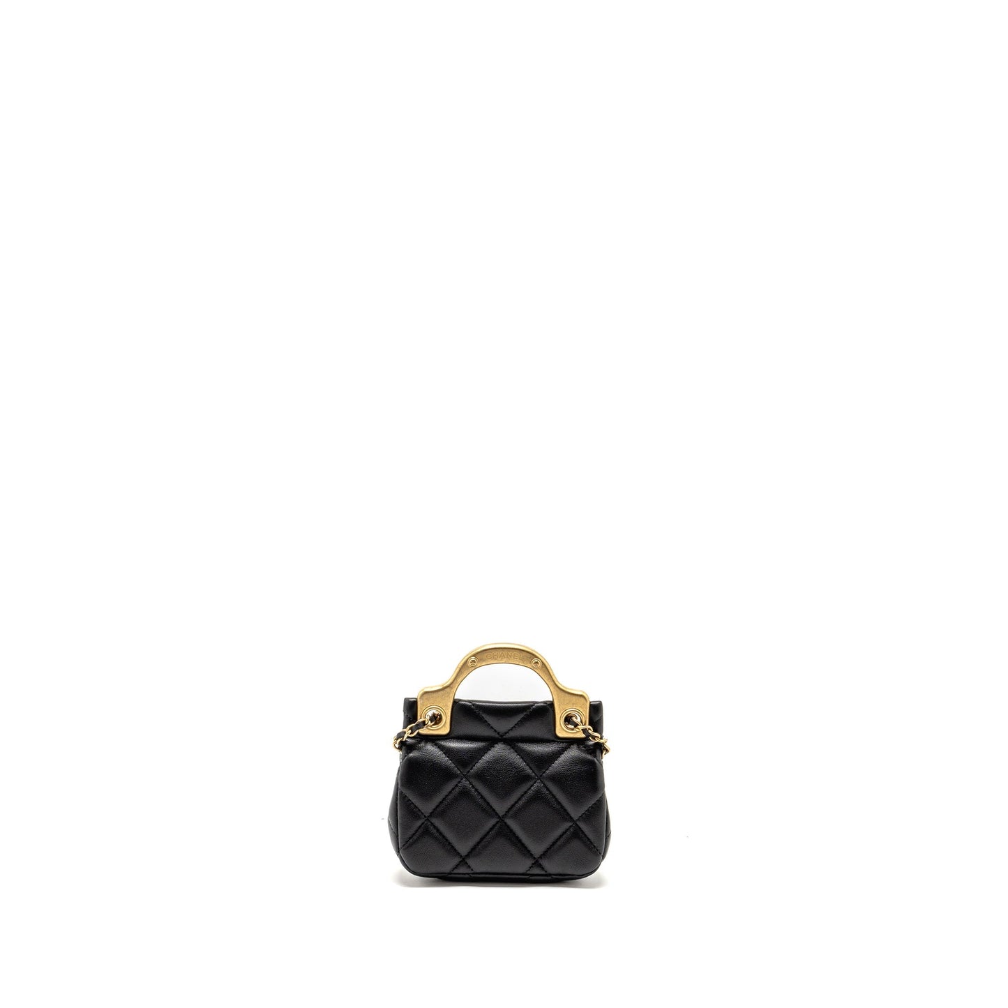 Chanel 21A top handle mini flap card holder with chain lambskin black