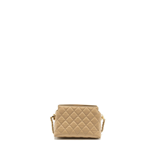 Chanel CC Logo Quilted Mini Clutch with Chain Caviar Beige  (Microchip)