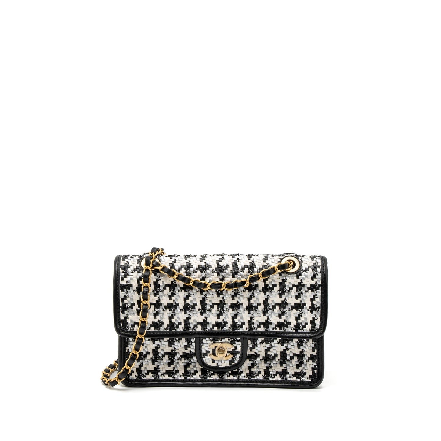 Chanel 23C Houndstooth Weaving Flap Bag Tweed/Lambskin Black/White Brushed  (Microchip)