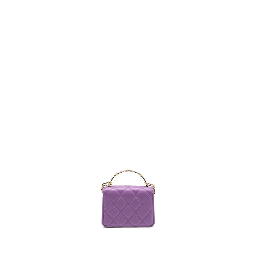 Chanel detailed top handle flap mini clutch with chain lambskin purple L (microchip)