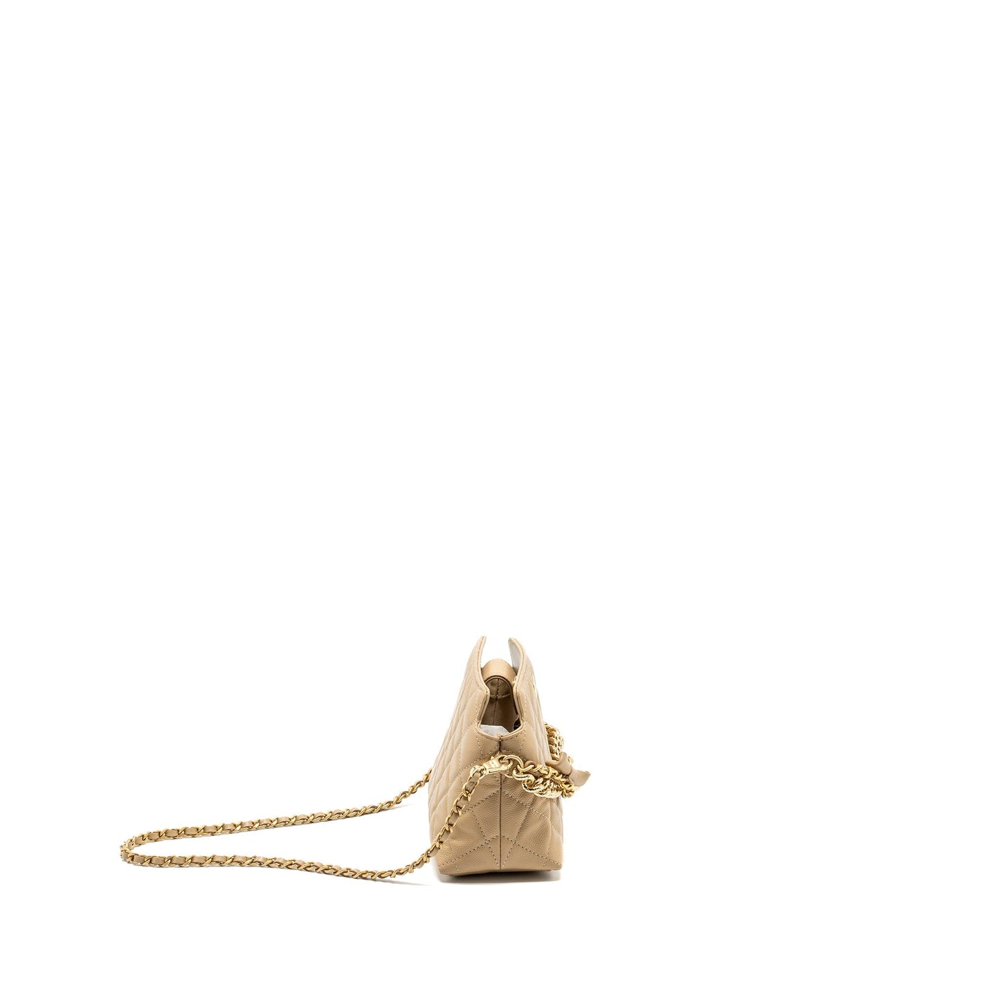 Chanel CC Logo Quilted Mini Clutch with Chain Caviar Beige  (Microchip)