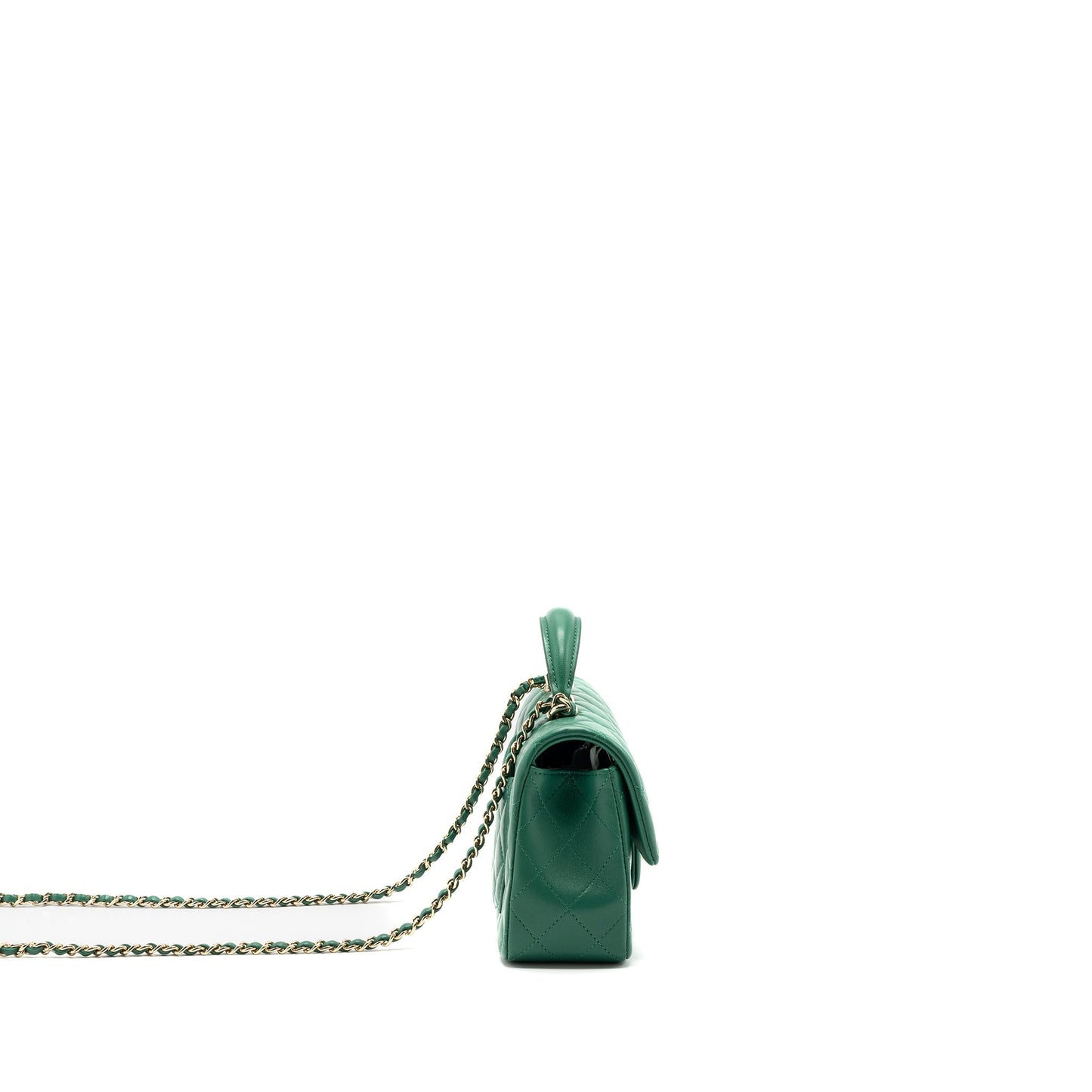 Chanel Top Handle Mini Flap Bag with Chain Lambskin Green L (Microchip)