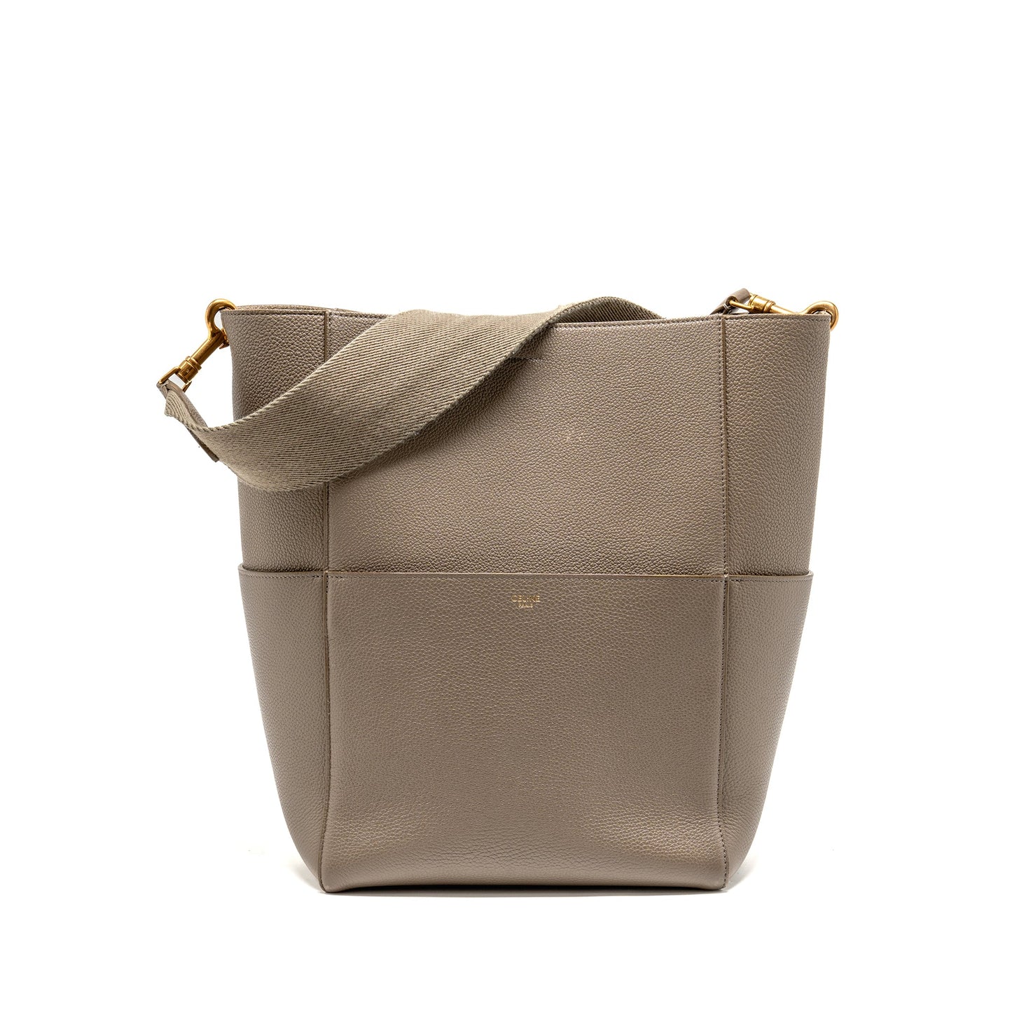 Celine Sangle Bucket Purse Grained Calfskin Grey