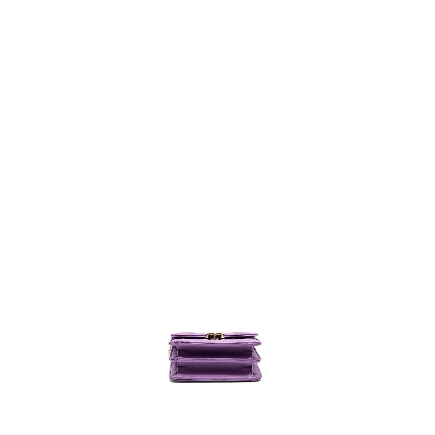 Chanel detailed top handle flap mini clutch with chain lambskin purple L (microchip)