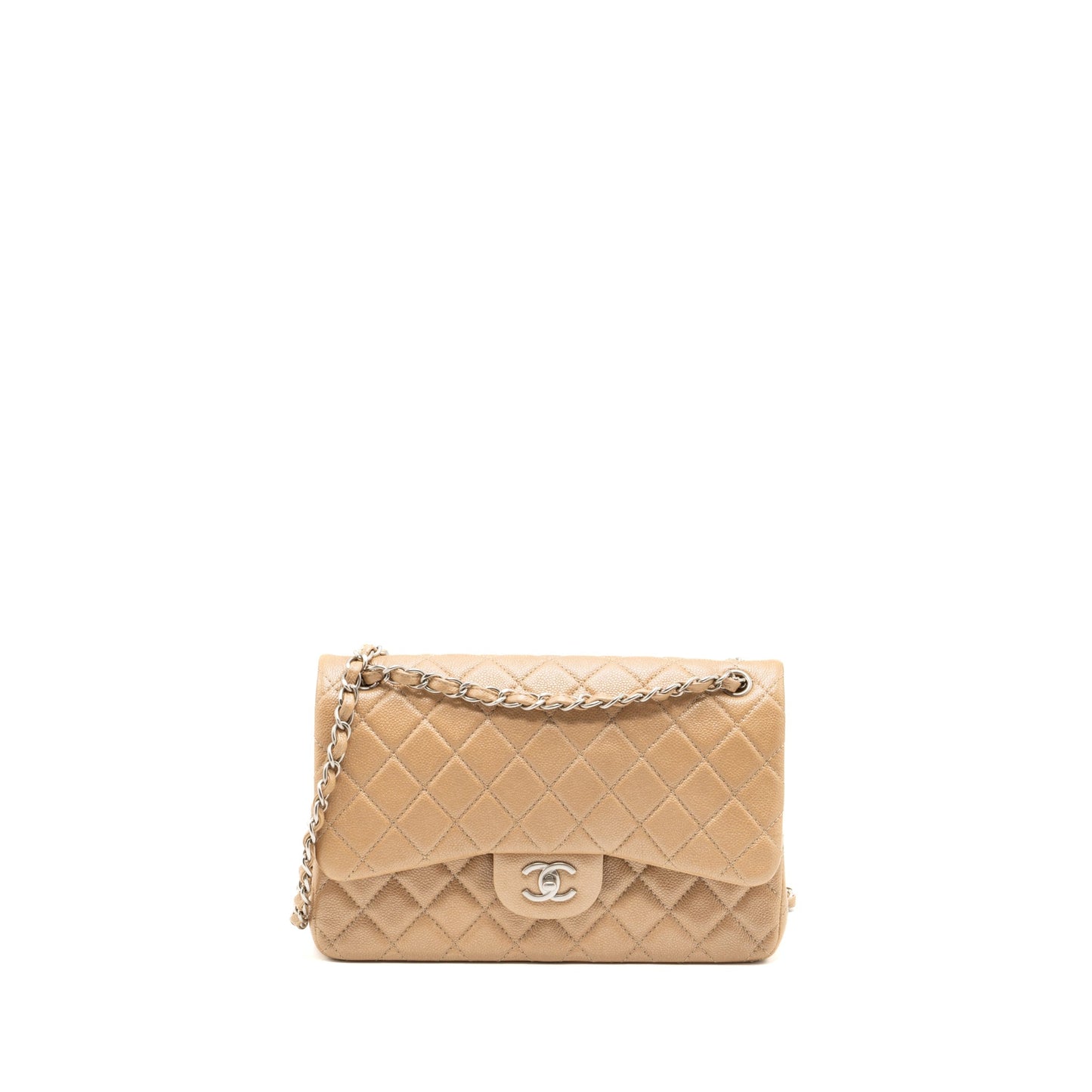 Chanel classic jumbo double flap bag caviar iridescent beige brushed