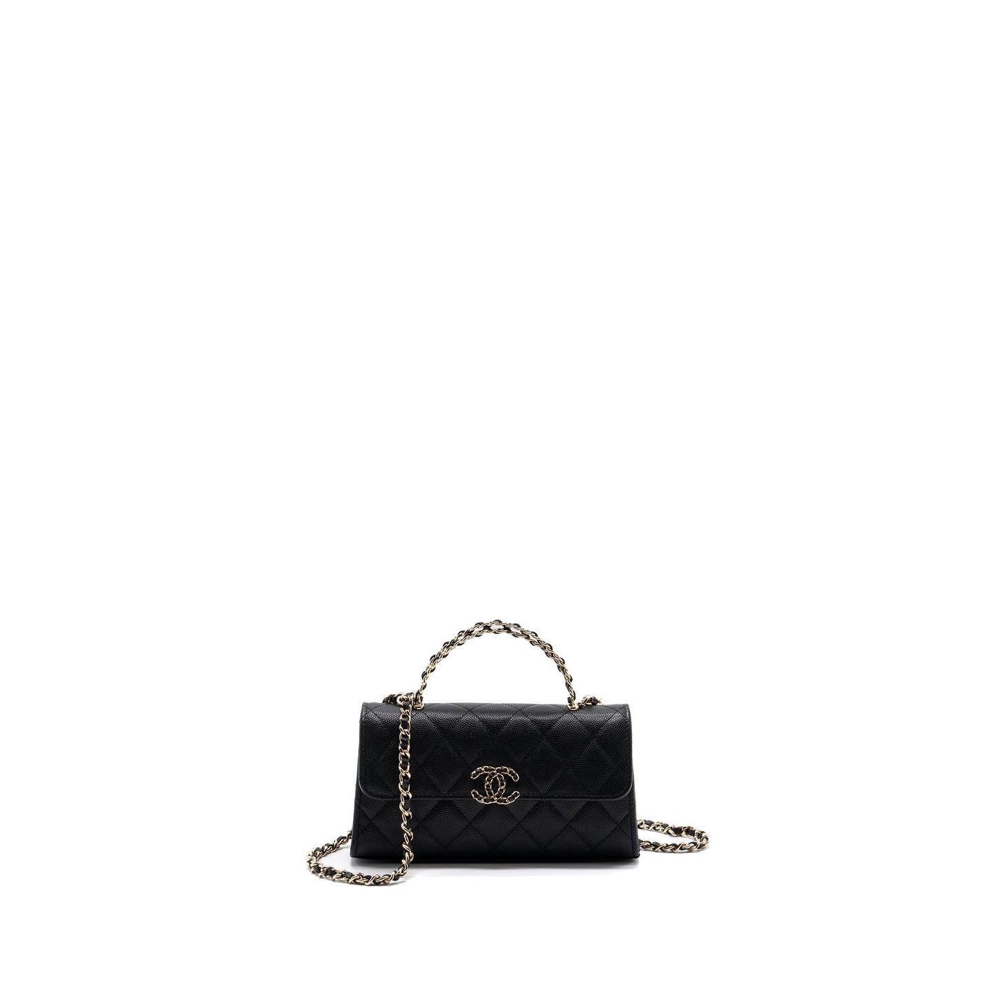 Chanel top handle mini flap bag with chain caviar black L (microchip)