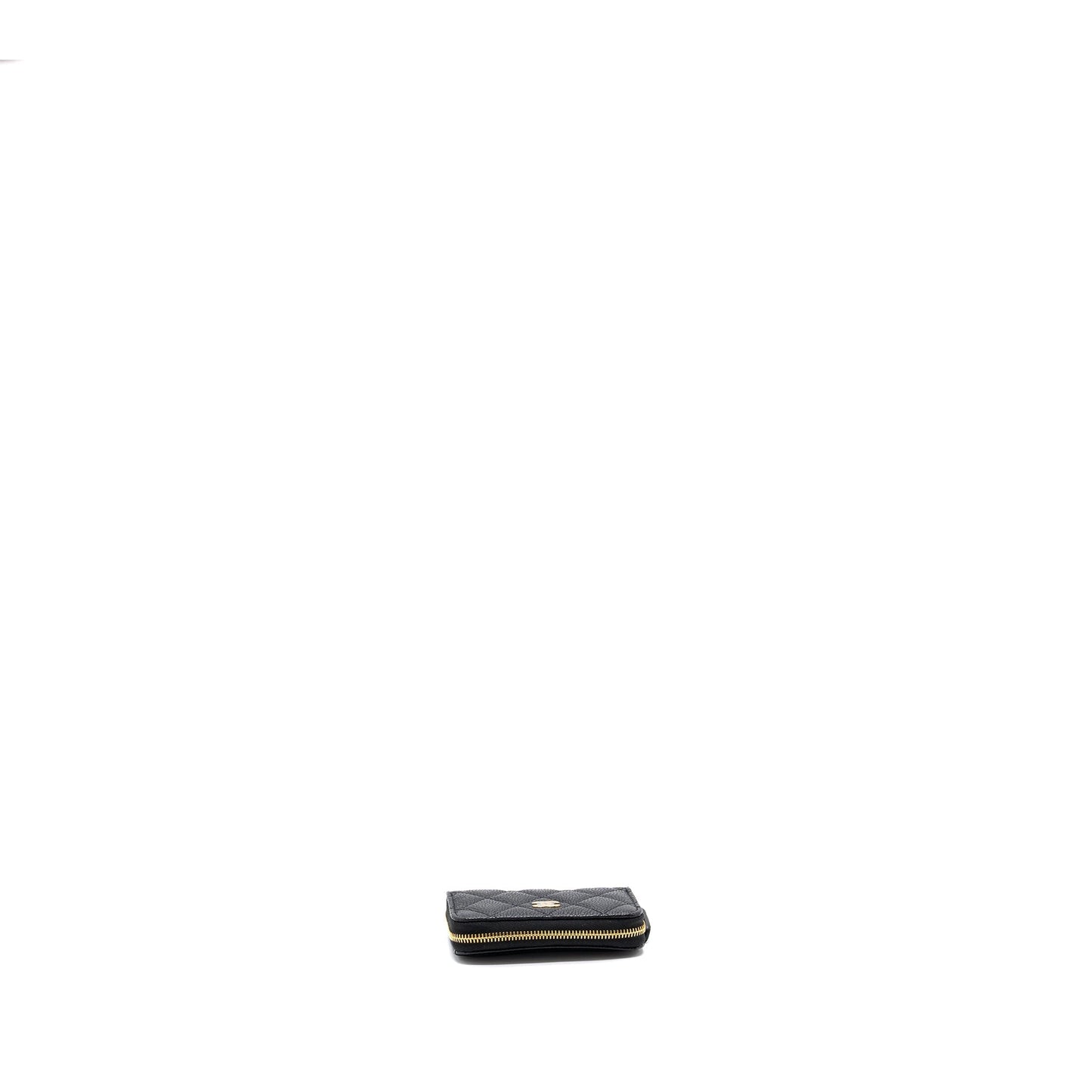 Chanel quilted zipper card holder caviar black  (microchip)