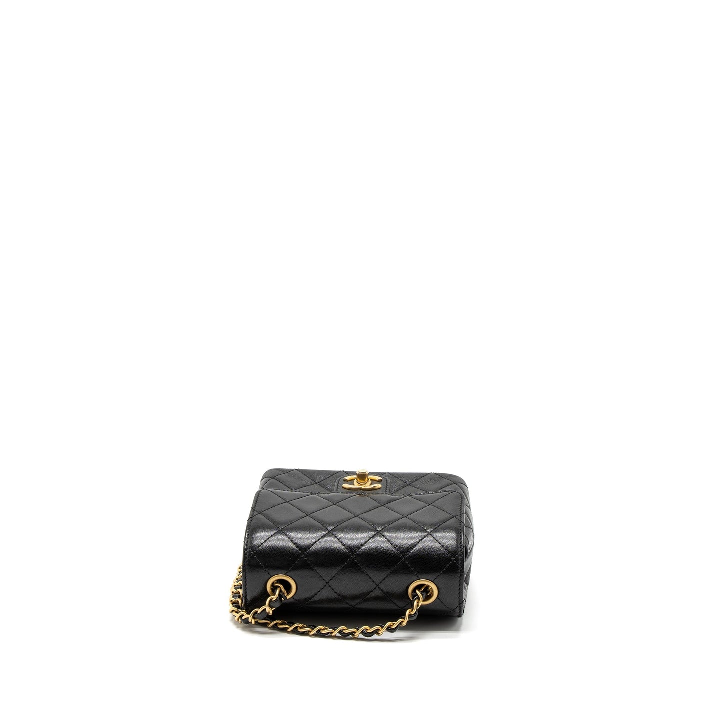 Chanel 22K Retro New Classic Square Mini Flap Bag Goatskin Black Brushed  (Microchip)