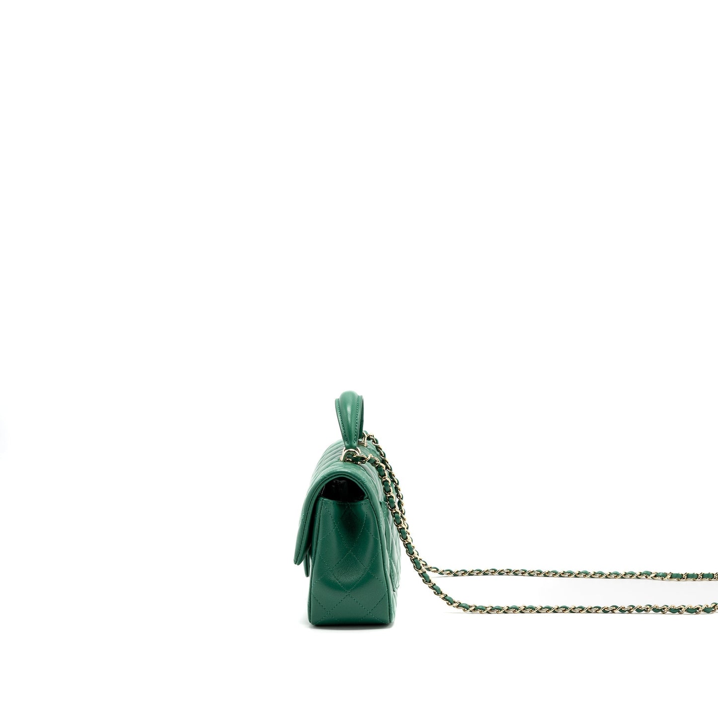 Chanel Top Handle Mini Flap Bag with Chain Lambskin Green L (Microchip)