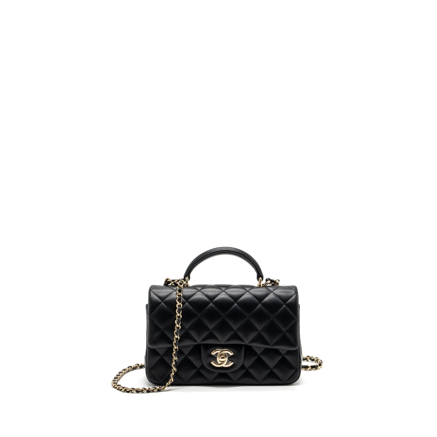 Chanel Top Handle Mini Rectangular Flap Bag lambskin Black L(Microchip)