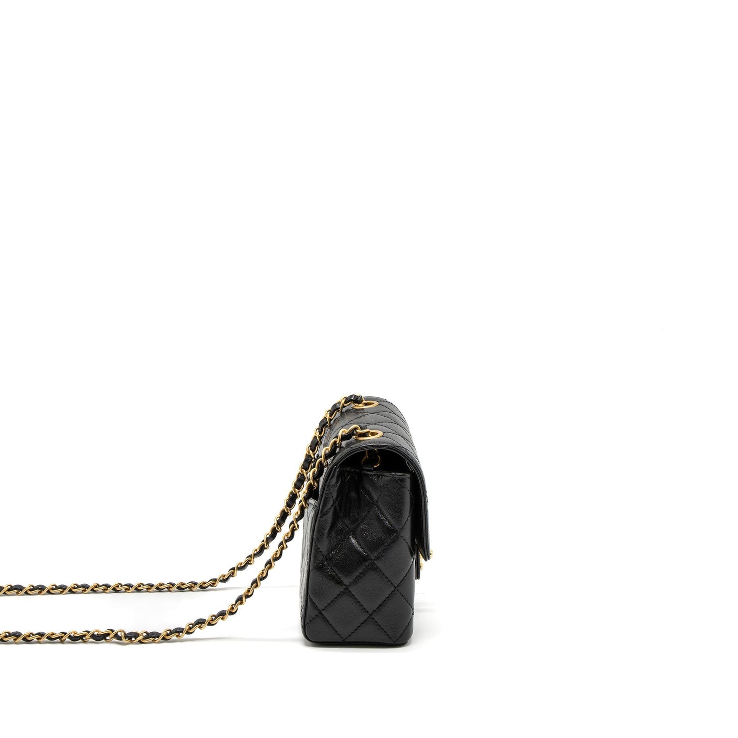 Chanel 22K Retro New Classic Square Mini Flap Bag Goatskin Black Brushed  (Microchip)